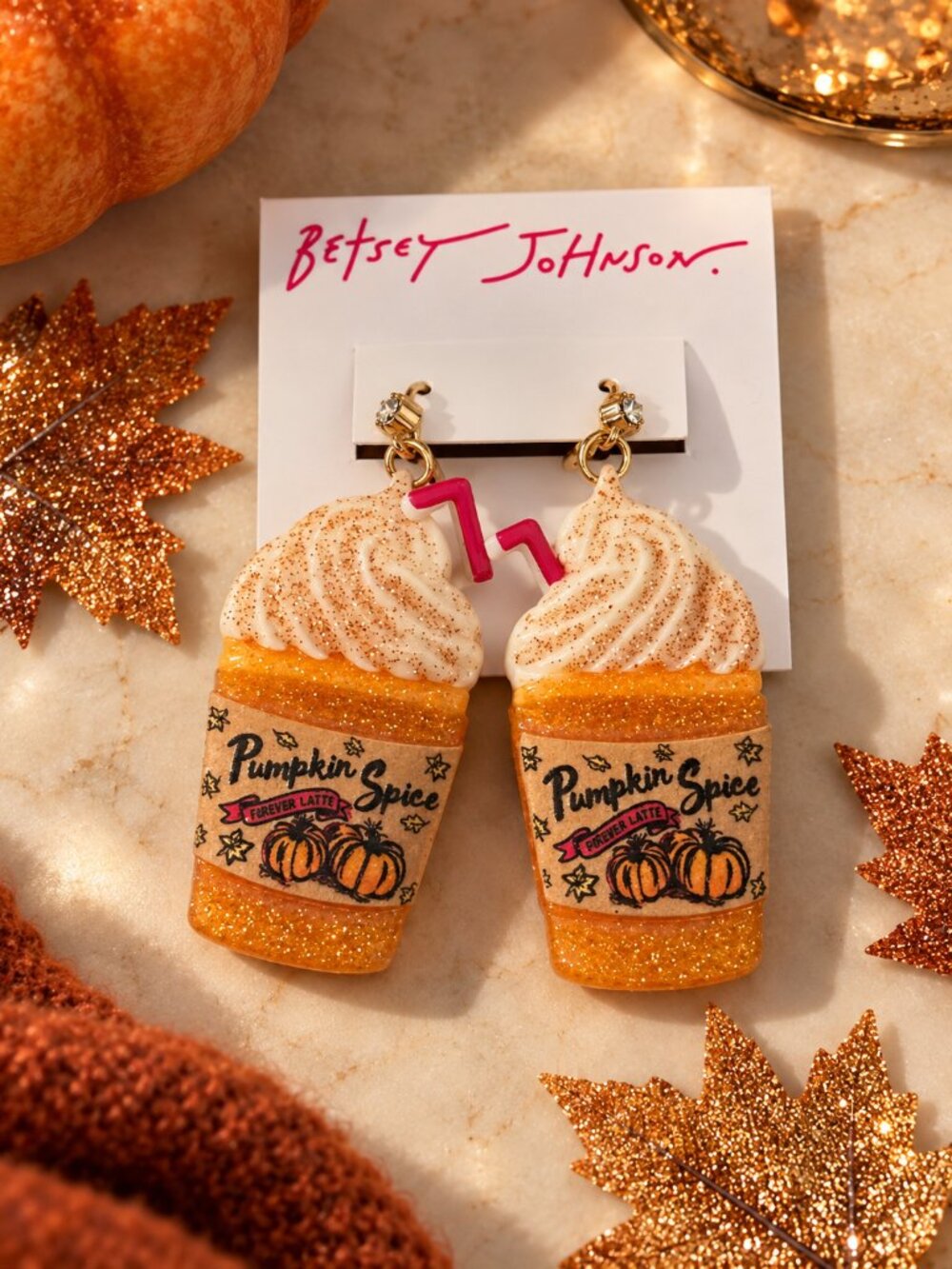 🎃 Betsey Johnson Pumpkin Spice Latte Drop Earrings NWT